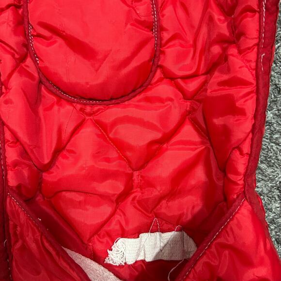 Vintage 60s Insulated Vest Full Zip Distressed Nylon Lightweight Workwear Red - Picture 8 of 12